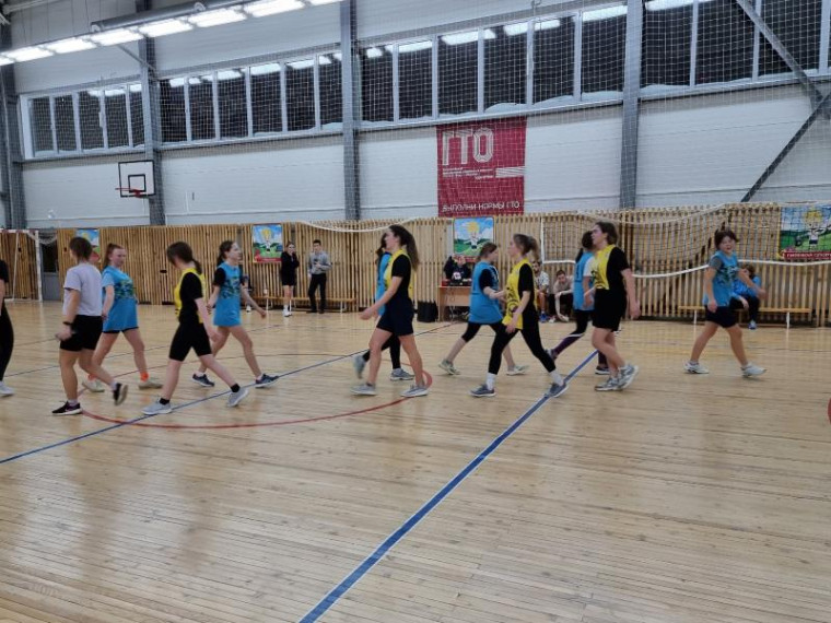 Районные соревнования по баскетболу среди женских школьных команд.